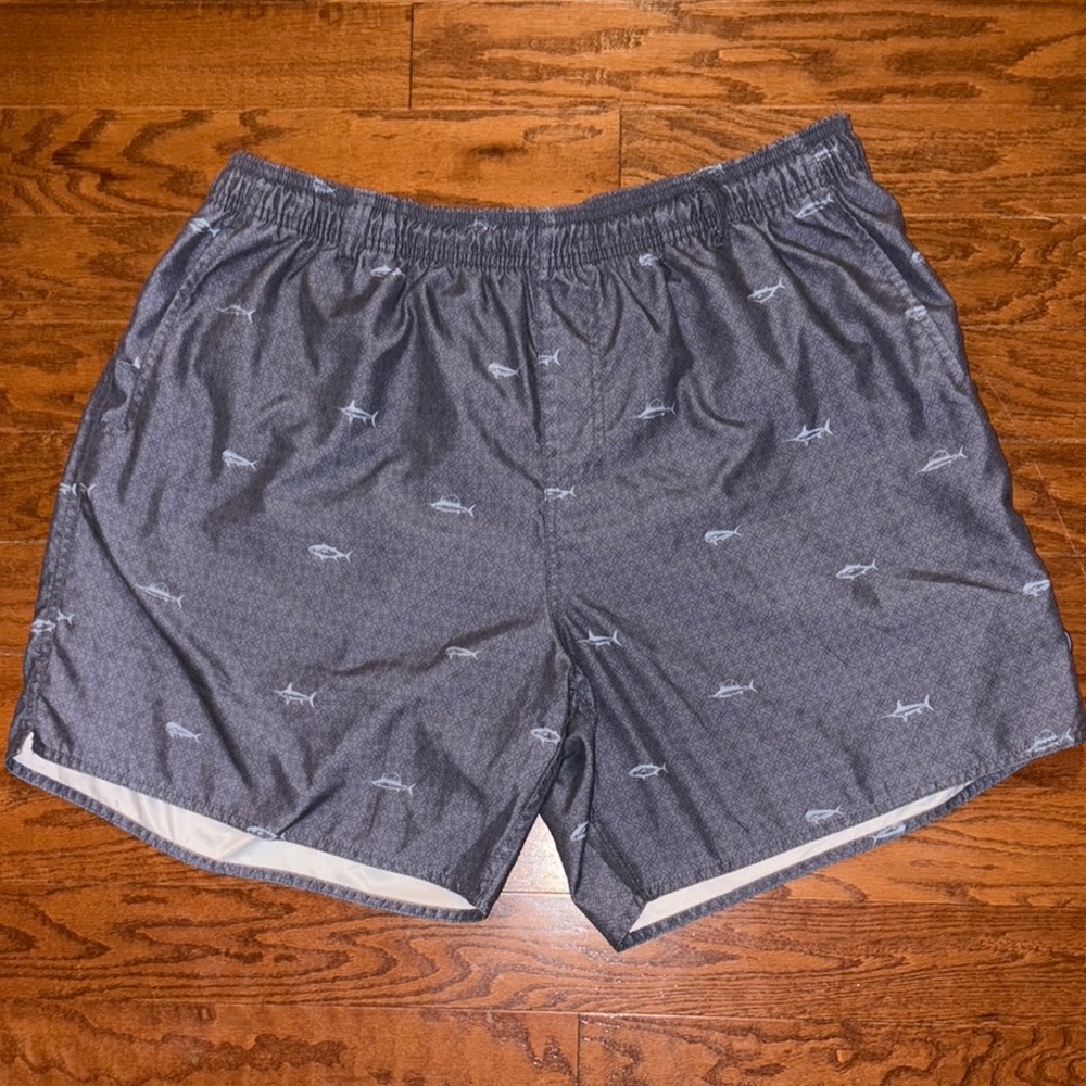 AFTCO Gray Swim Trunks with Shark Pattern